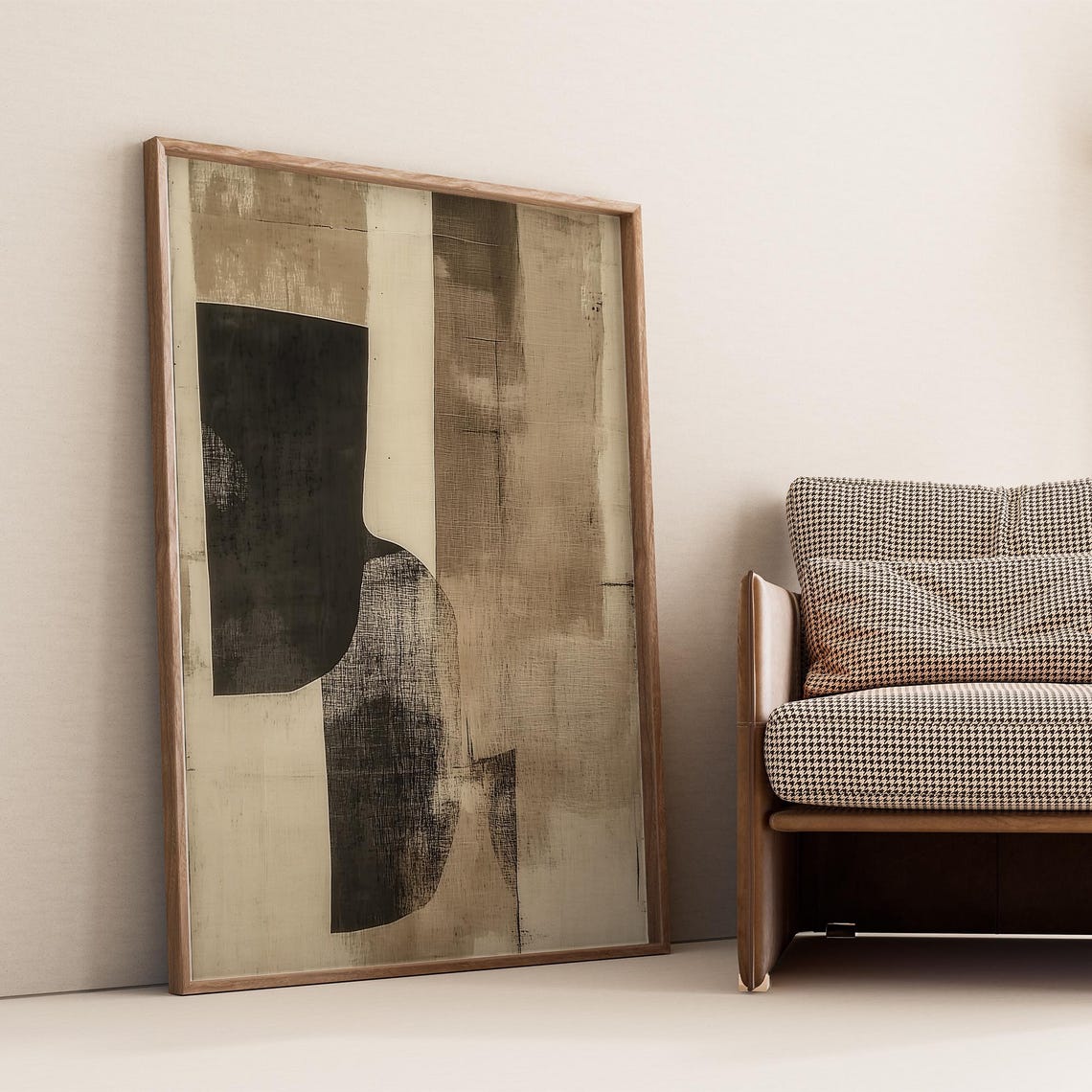 Black Beige Vessel Shapes Linen Textured Neutral Art Style Poster - Image 4