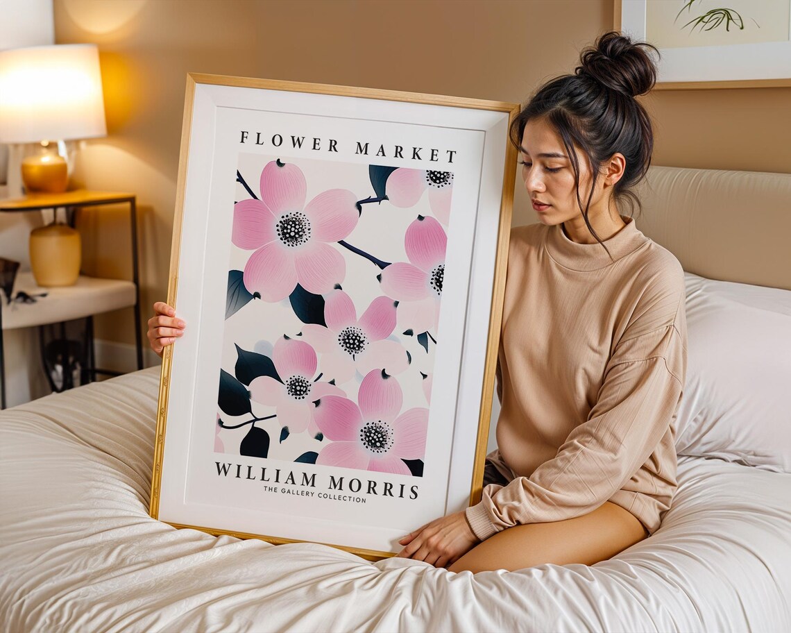 William Morris Flower Market Pink Dogwood Blossom Spring Poster - Image 3