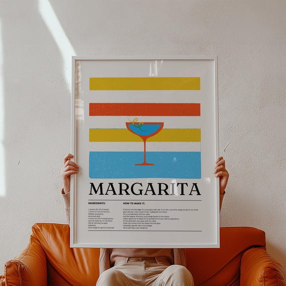 Margarita Wall Art Cocktail Recipe Print Bold Retro Drink Poster With Citrus Colors Vibrant Bar Kitchen Or Dining Room Decor