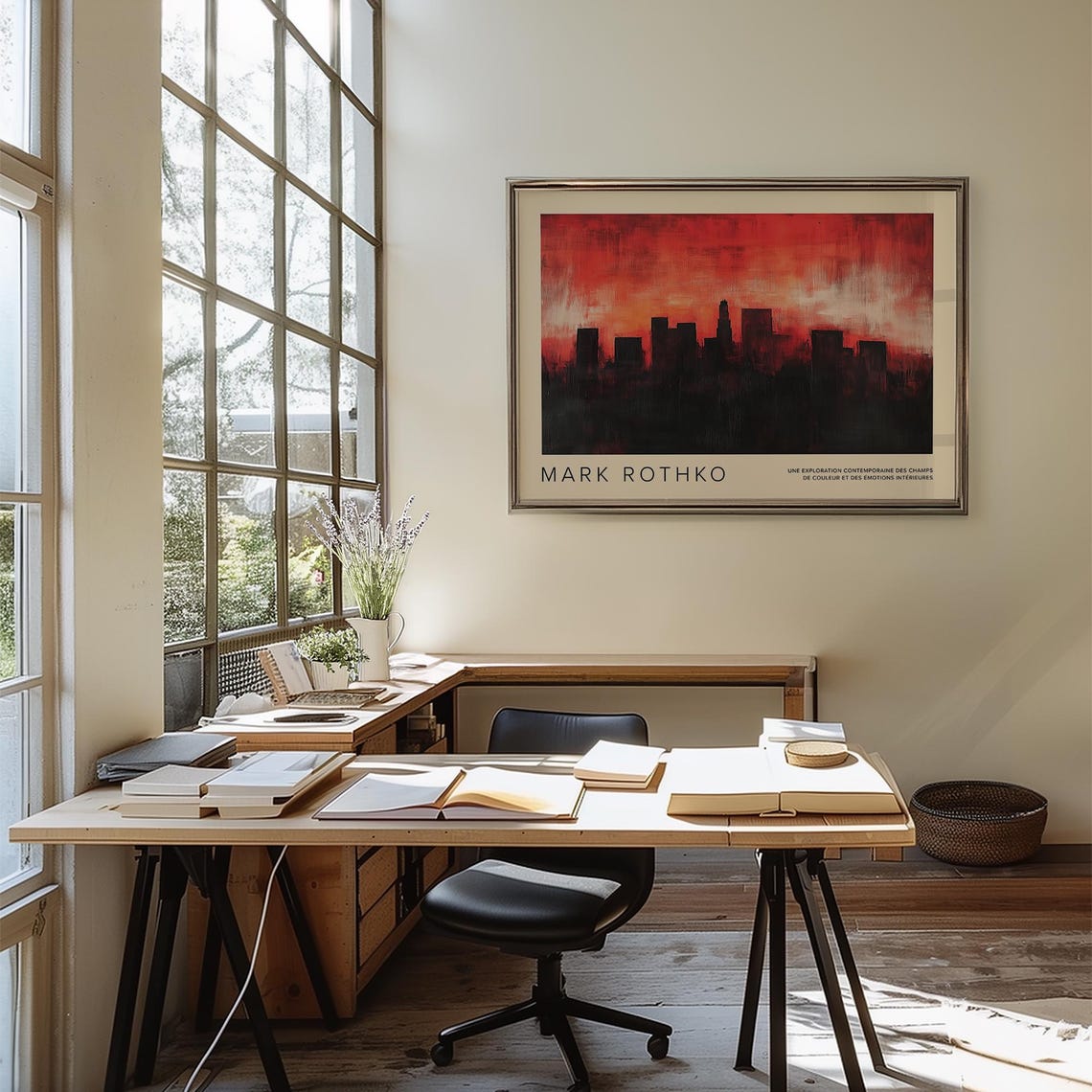 Abstract Cityscape Wall Art Rothko Inspired Sunset Skyline Print Modern Red And Black Urban Decor For Living Room Or Office - Image 2