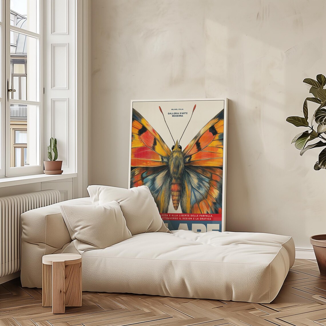 Volare Butterfly Orange Retro Italian Exhibition Poster Milano Art - Image 3