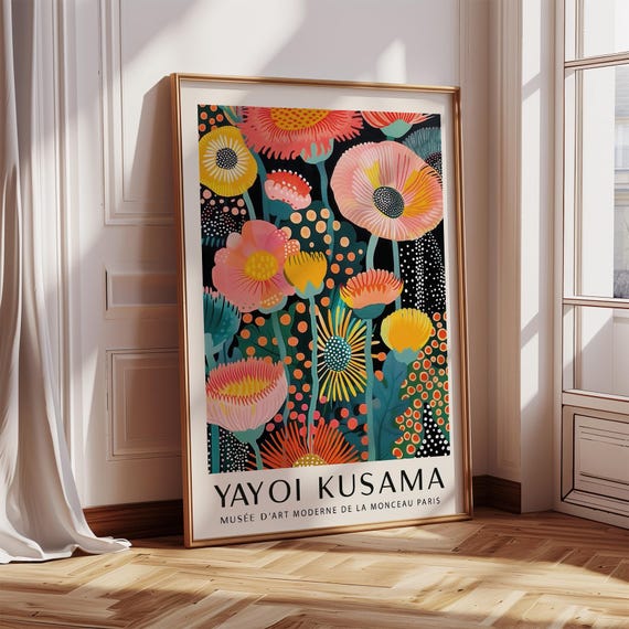 Modern Floral Wall Art Print Yayoi Kusama Inspired Colourful Flower Poster Tropical Nature Decor For Living Room Bedroom Office