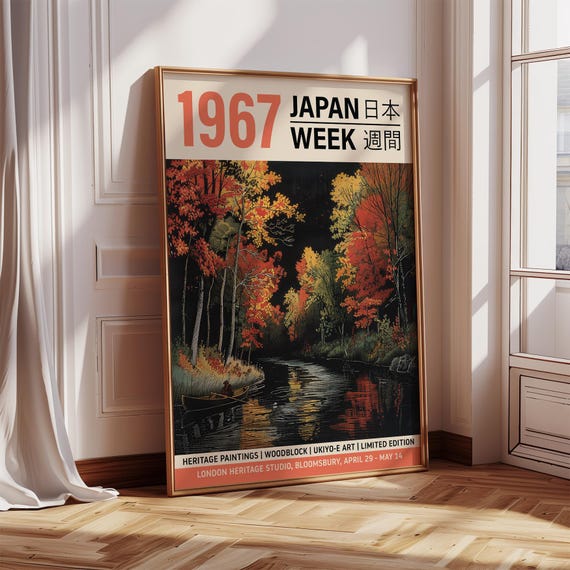 Traditional Japanese Woodblock Print Art Scenic Fall River Artwork For Living Room Wall Decor Ukiyo E Style Poster