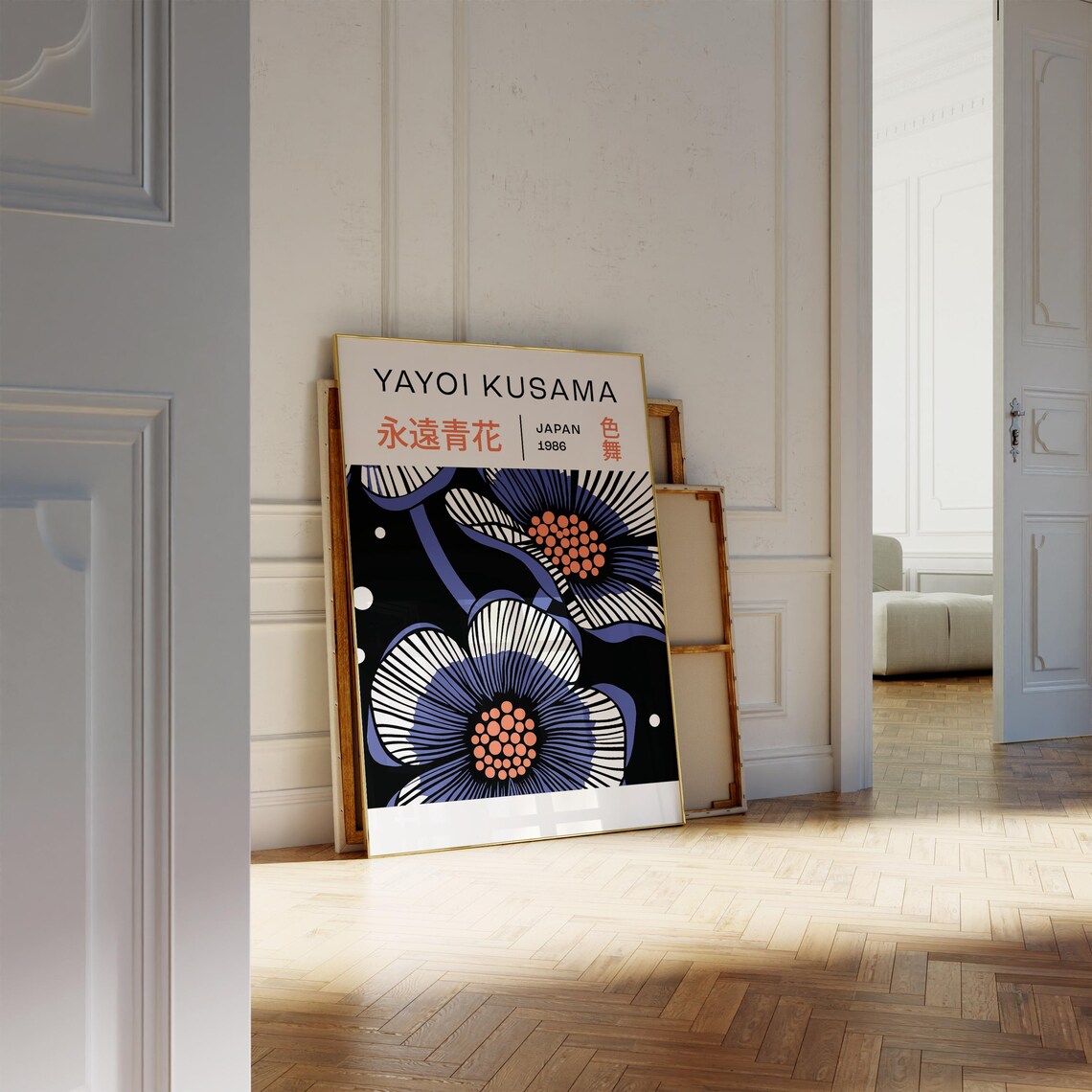 Yayoi Kusama Japan 1986 Blue Flower Dot Art Exhibition Style Poster - Image 2
