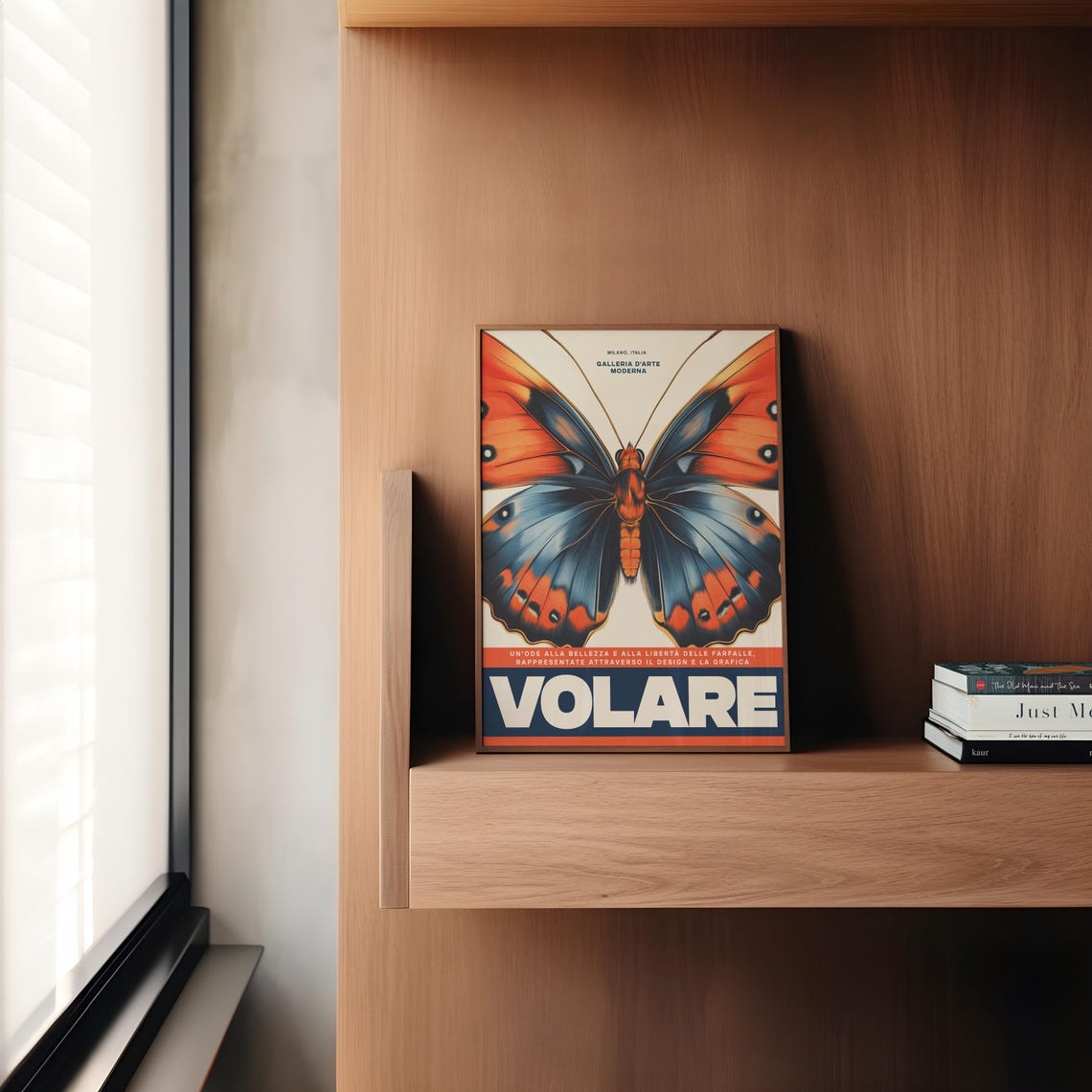 Volare Butterfly Blue Orange Retro Milano Exhibition Wall Art - Image 4