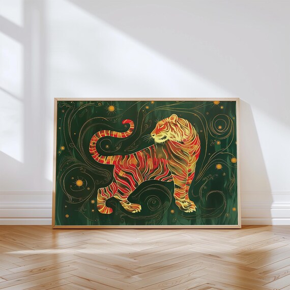 Golden Tiger Wall Art For Living Room Luxury Tiger Print Oriental Animal Decor For Bedroom Or Office Japanese Entryway Poster