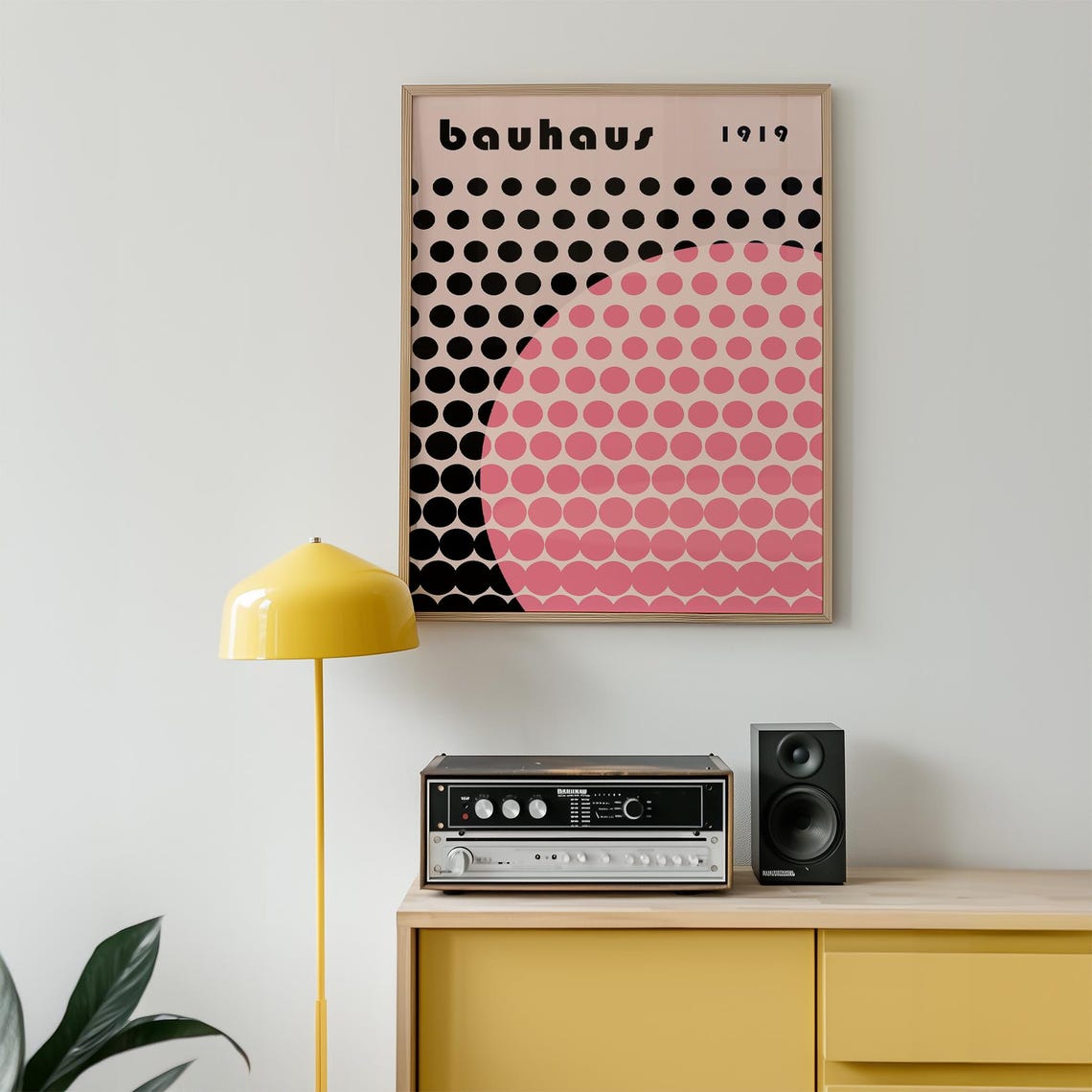 Bauhaus 1919 Pink Black Polka Dot Eclipse Sun Geometric Art Poster - Image 2