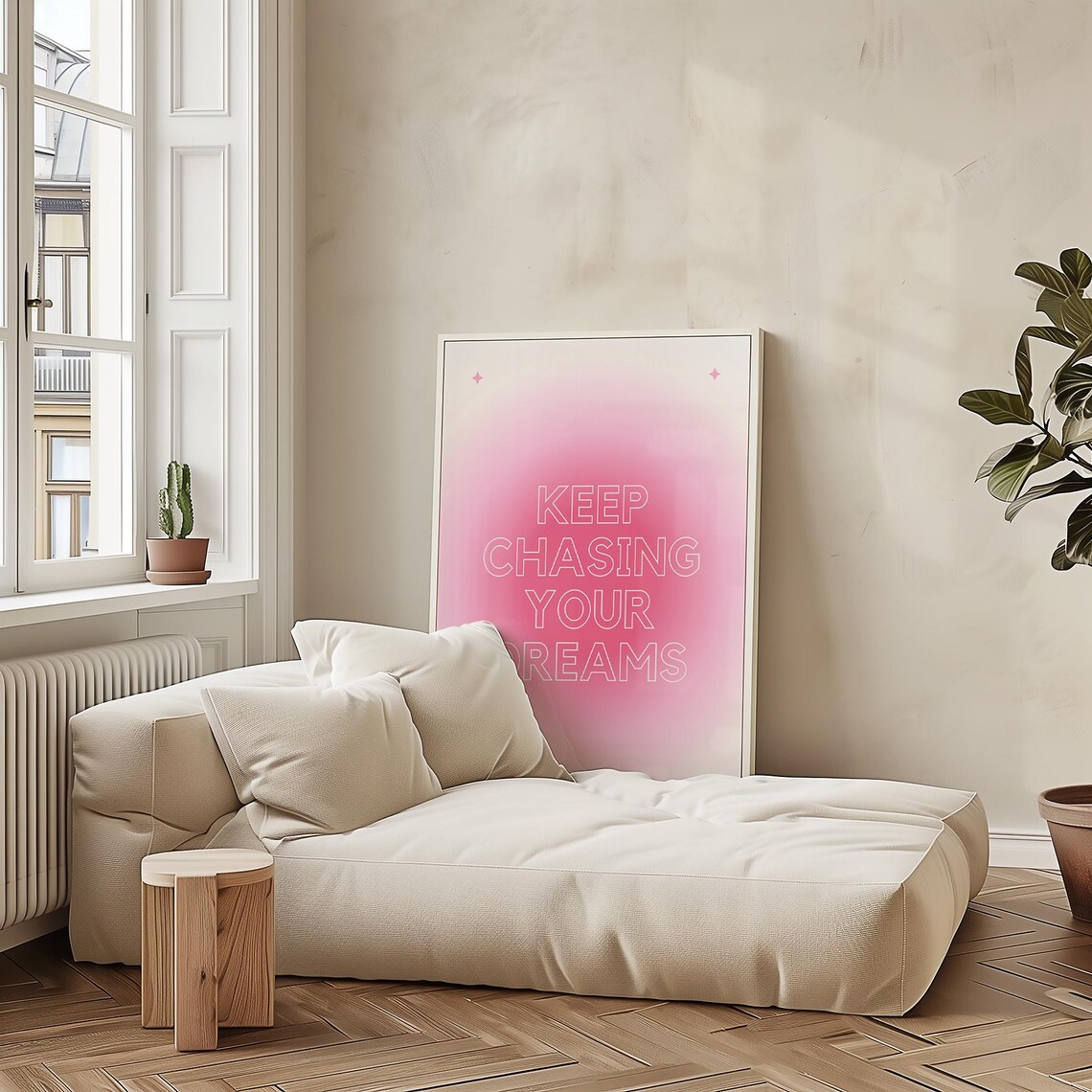 Keep Chasing Your Dreams Motivational Wall Art Pink Aesthetic Poster Inspirational Quote Print Positive Room Decor For Teen Girl Bedroom - Image 3