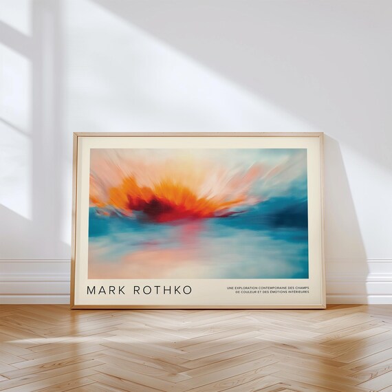 Mark Rothko Fiery Abstract Sunrise Over a Vast Teal Ocean Poster