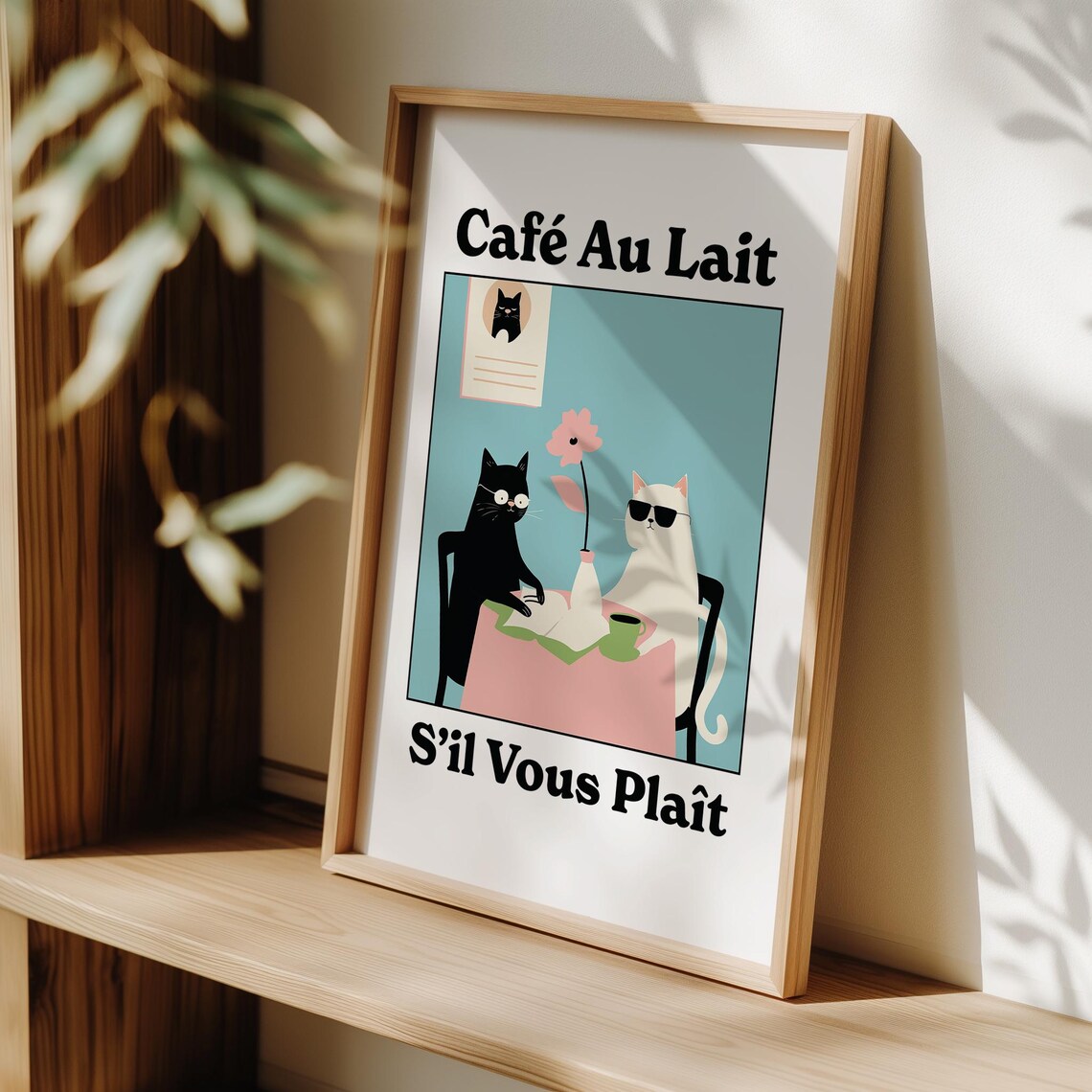 Cafe Au Lait Funny Black White Cats French Coffee Shop Art Poster - Image 3