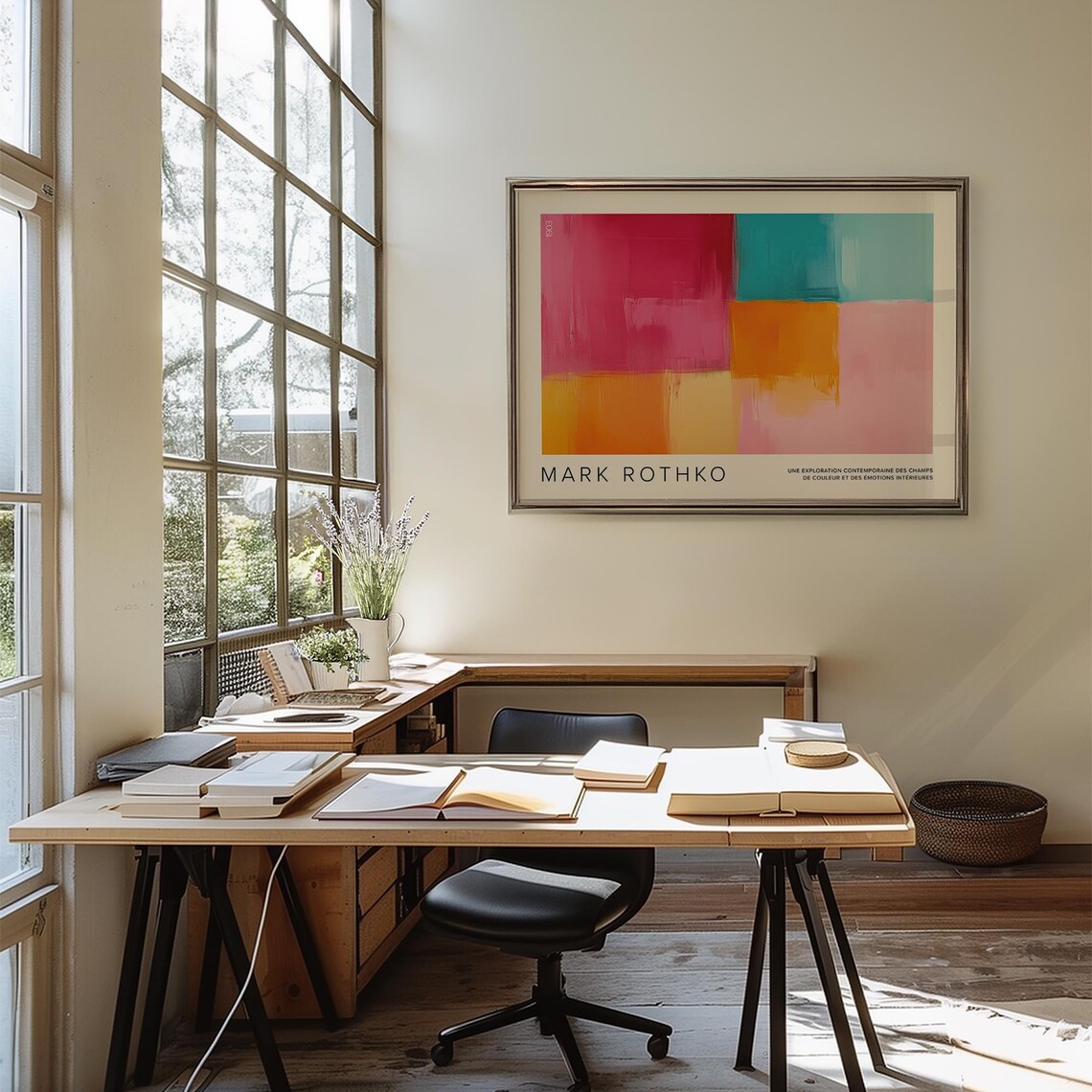 Mark Rothko Pink Orange Teal Color Block Abstract Exhibition Poster - Image 3