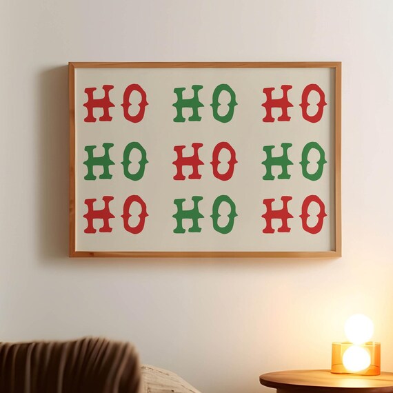 Ho Ho Ho Print Trendy Christmas Poster Cute Christmas Decor Festive Wall Art Holiday Decor Retro Christmas Wall Art Xmas Art Print
