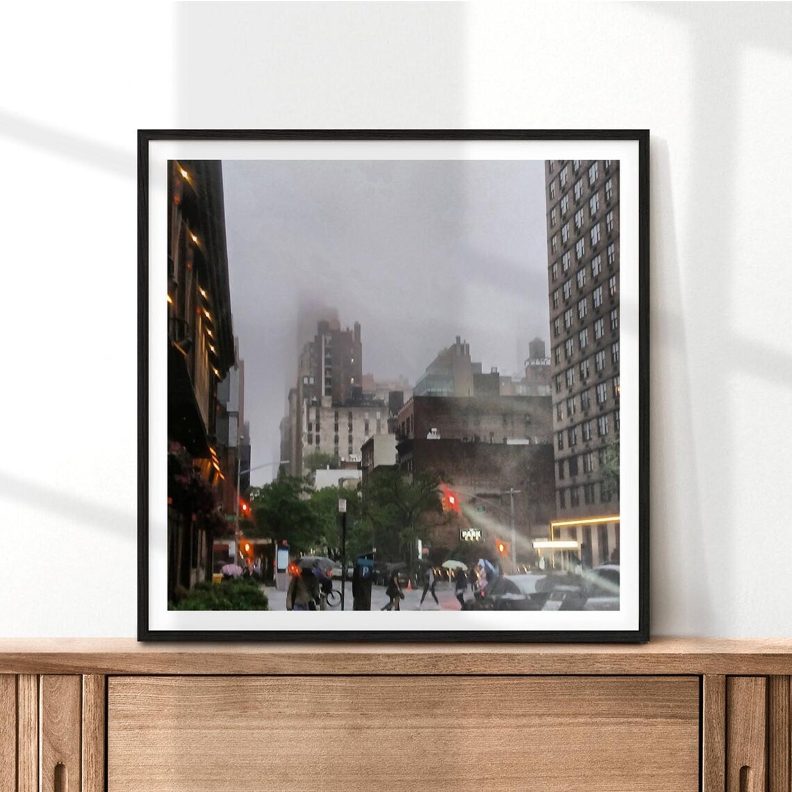 Foggy NYC Street Scene, Moody Rainy Day Photo