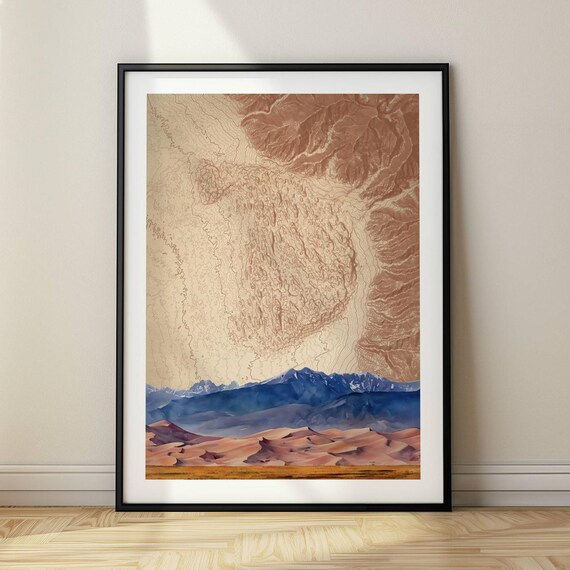 Great Sand Dune Watercolor Illustration, National Park Map