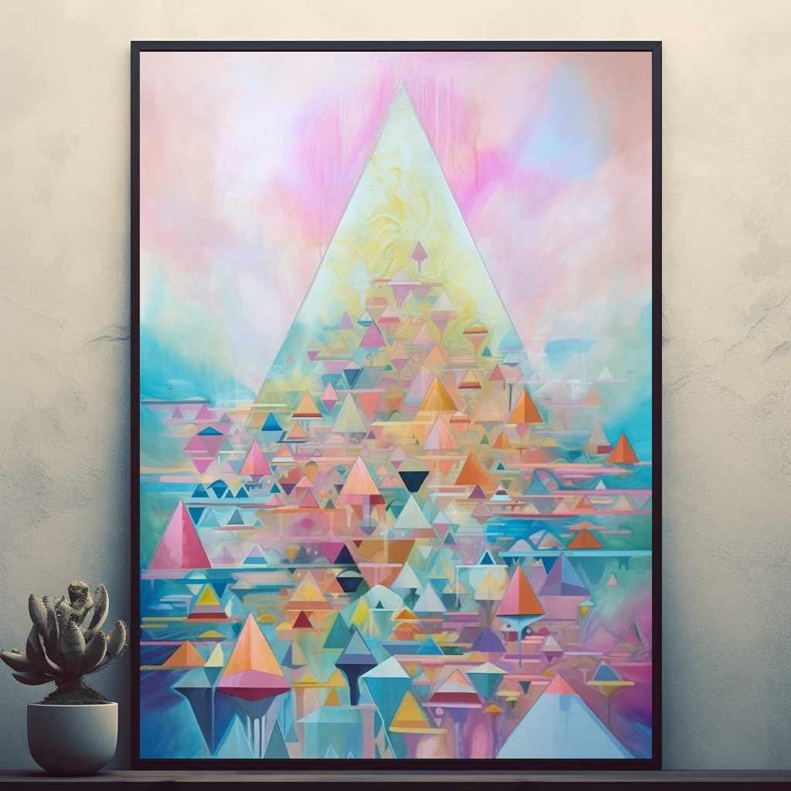 Pastel Geometric Triangle Pyramid Mosaic Abstract Art Poster
