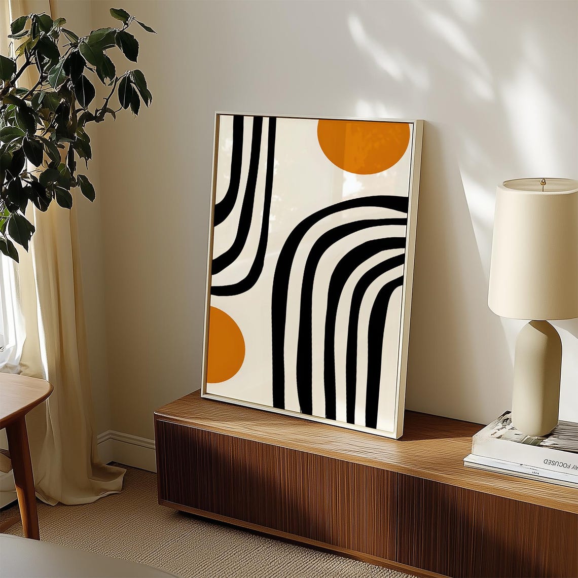 Black Wavy Stripe Orange Circle Modern Abstract Geometric Poster - Image 4