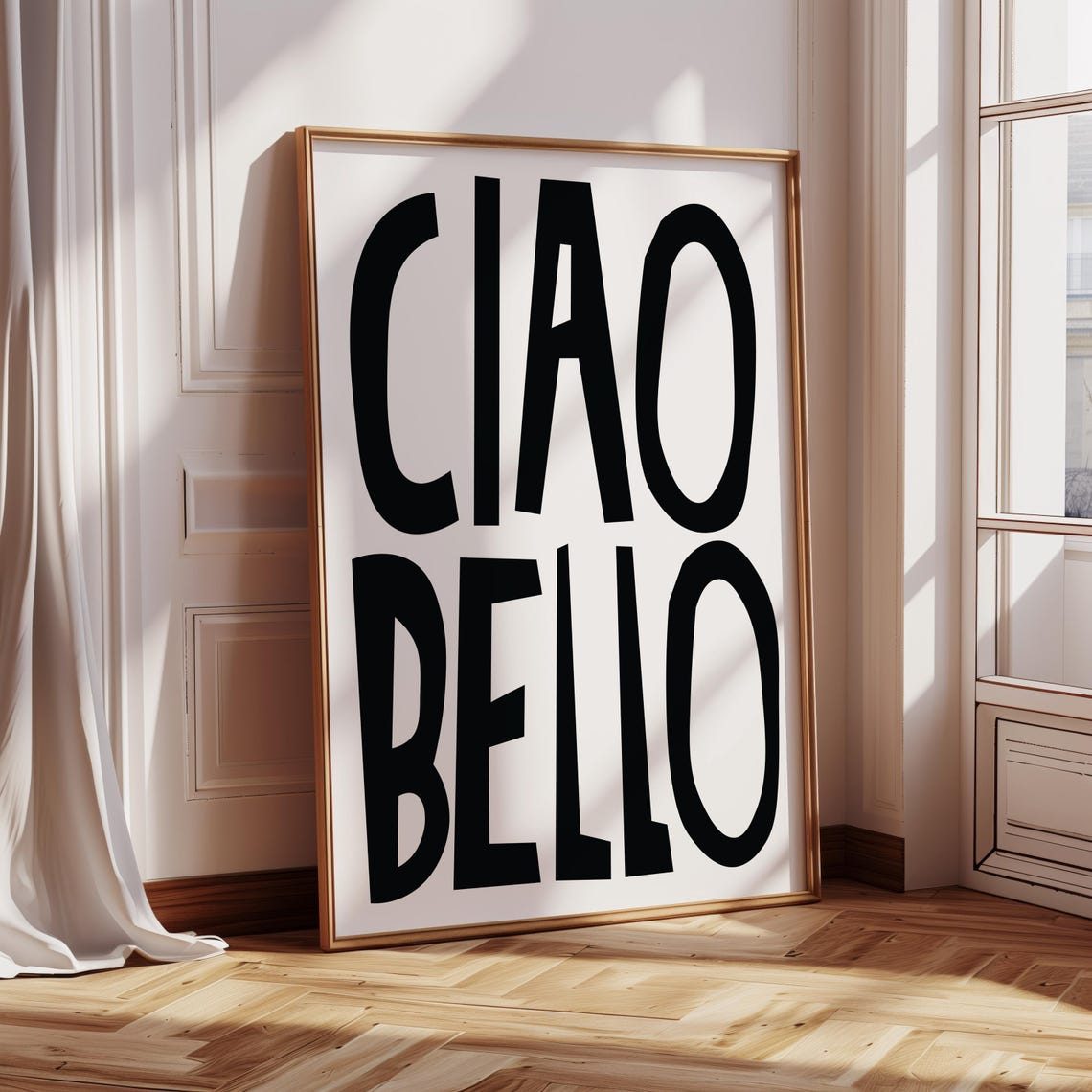 Ciao Bello Bold Black White Italian Typography Minimalist Art Print