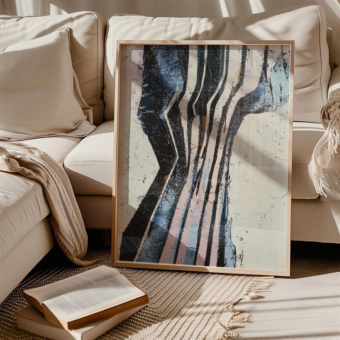 Strata Lines Black White Wavy Stripes Textured Modern Poster - Image 2