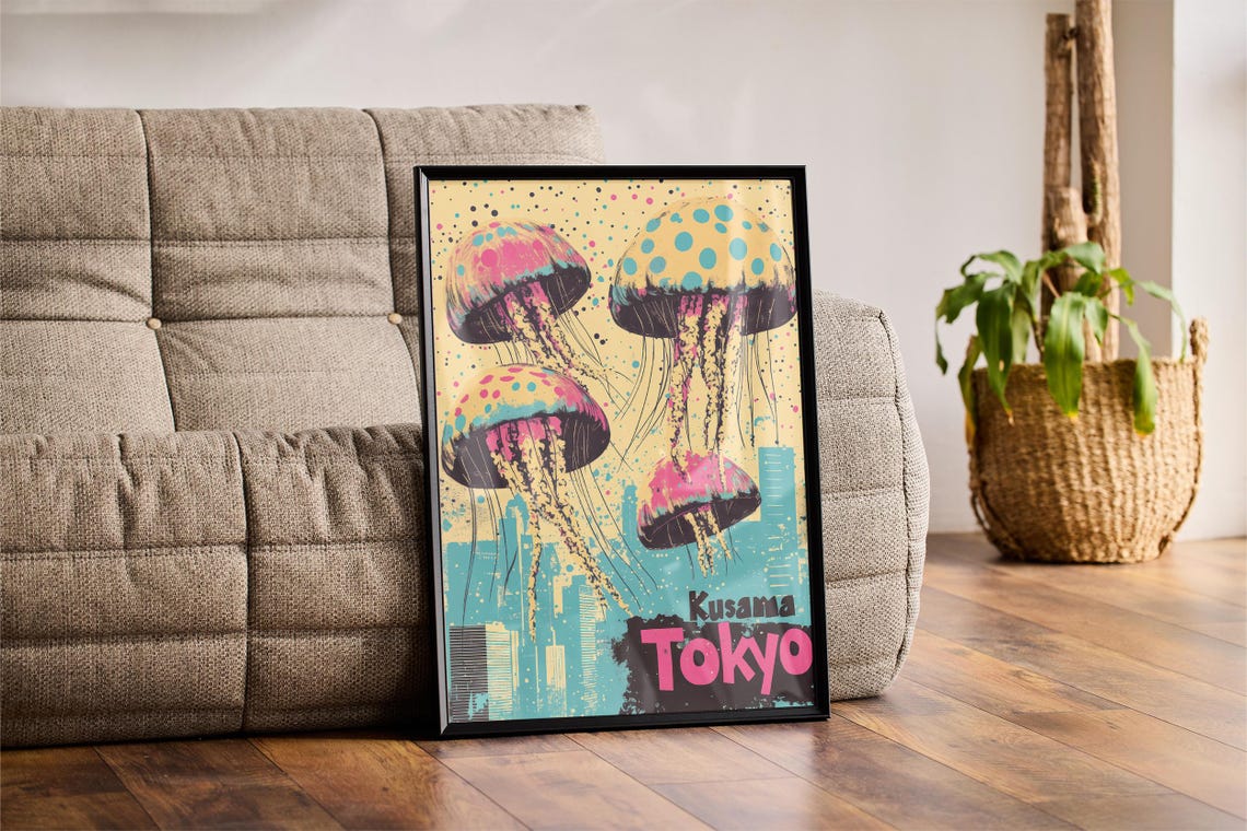Kusama Tokyo Pop Art Jellyfish Polka Dot City Skyline Bold Poster - Image 3