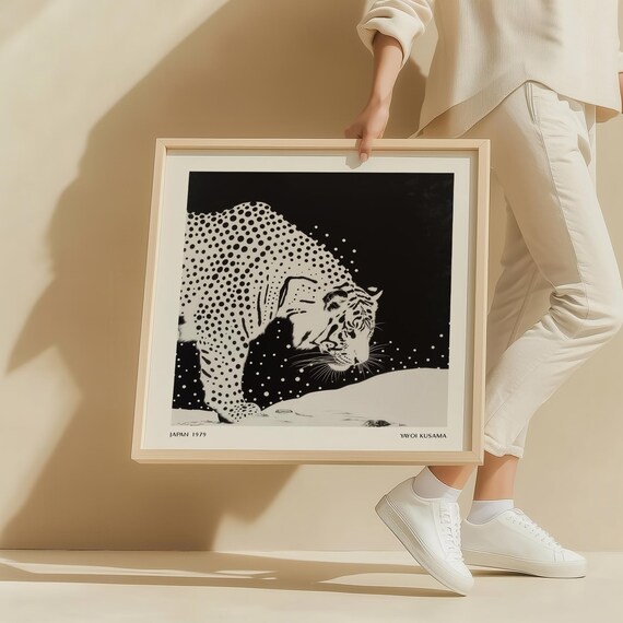 Dotted Black And White Tiger Portrait Square Yayoi Kusama Poster