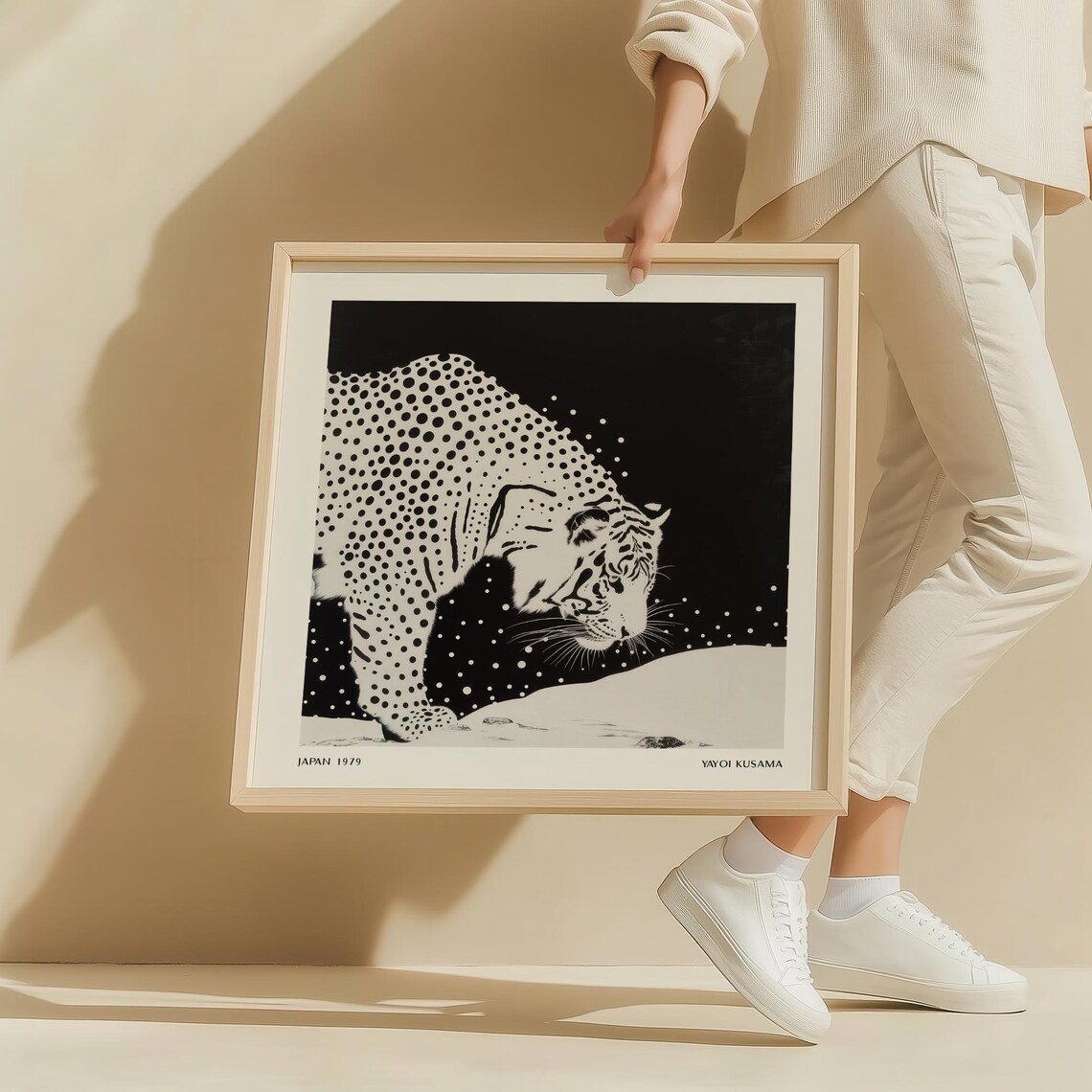 Dotted Black And White Tiger Portrait Square Yayoi Kusama Poster