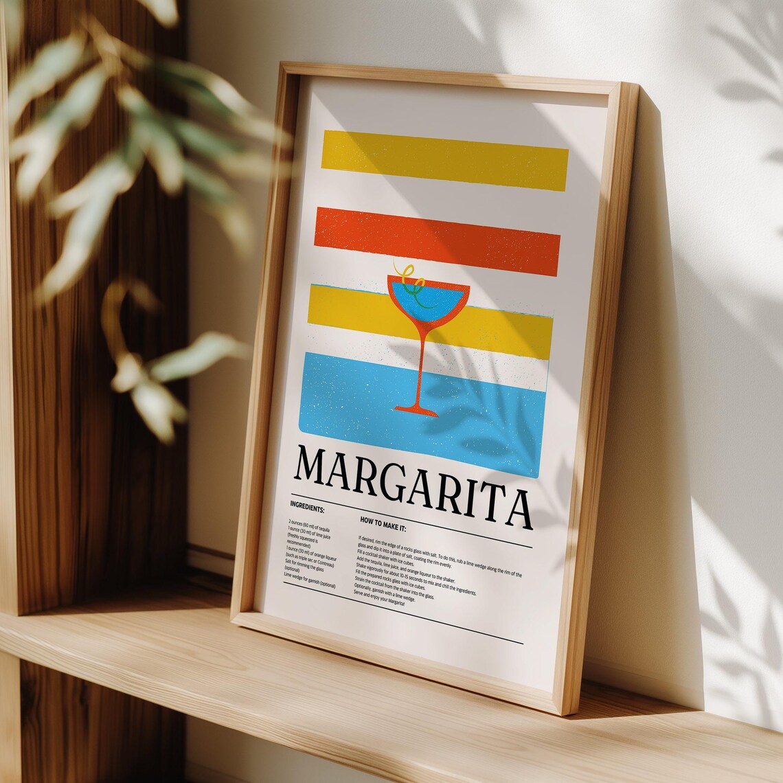 Margarita Cocktail Recipe Poster Retro Striped Bar Kitchen Decor - Image 3