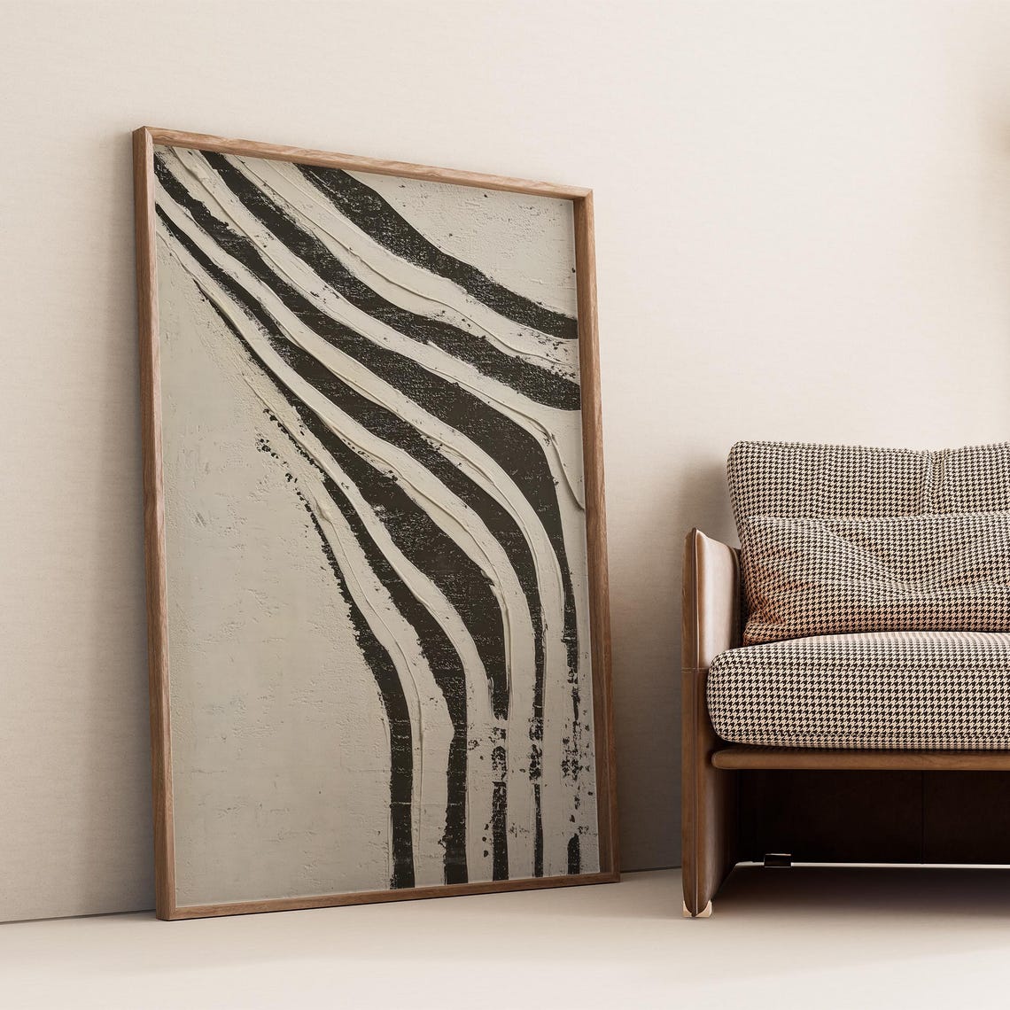 Bold Black White Textured Zebra Wave Stripes Modern Art Poster - Image 4