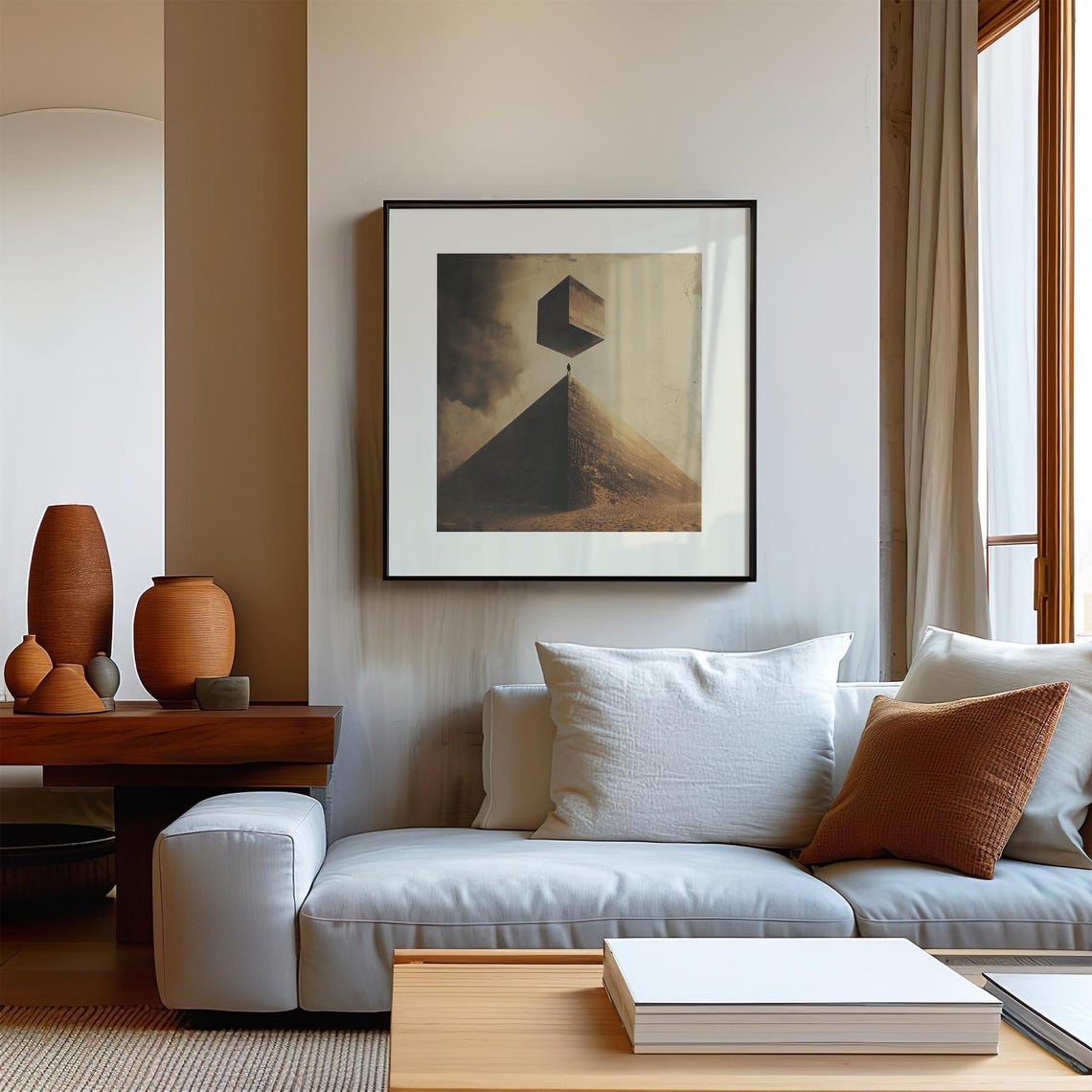 Surreal Balance Wall Art Minimalist Dreamscape Print Conceptual Tightrope Poster Modern Abstract Artwork Futuristic Desert Decor - Image 3
