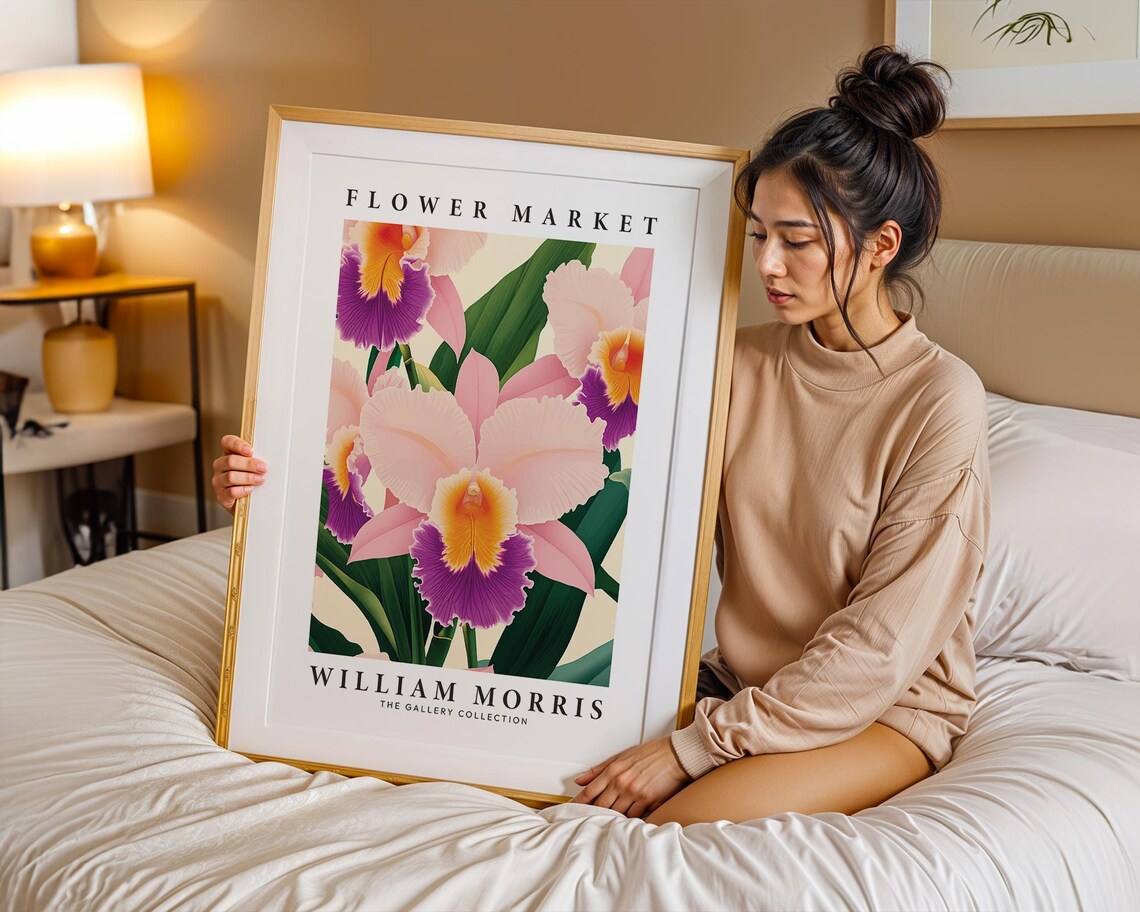 William Morris Flower Market Pink Cattleya Orchid Botanical Poster - Image 3