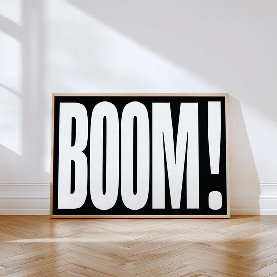 Modern Typography Wall Art Boom Minimalist Black White Poster Bold Contemporary Artwork For Living Room Office Or Studio