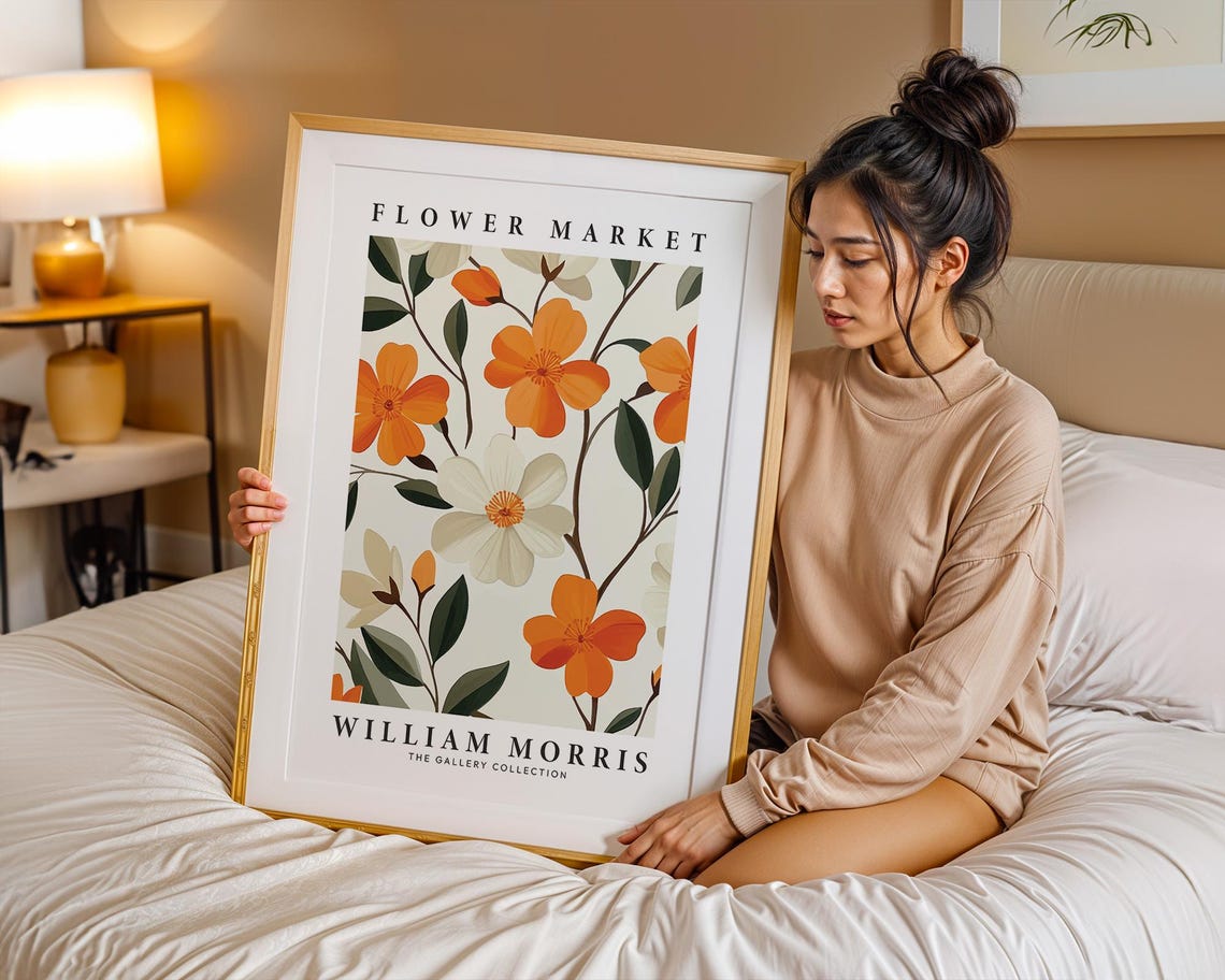 William Morris Flower Market Orange White Blossom Branch Poster - Image 2
