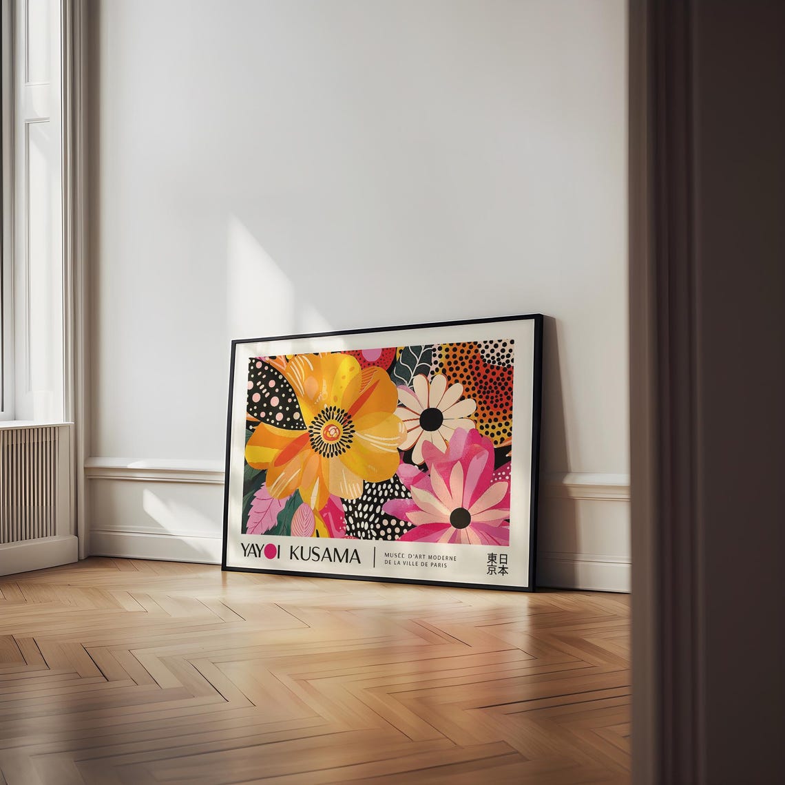 Yayoi Kusama Bold Floral Explosion Orange Pink Exhibition Poster - Image 4
