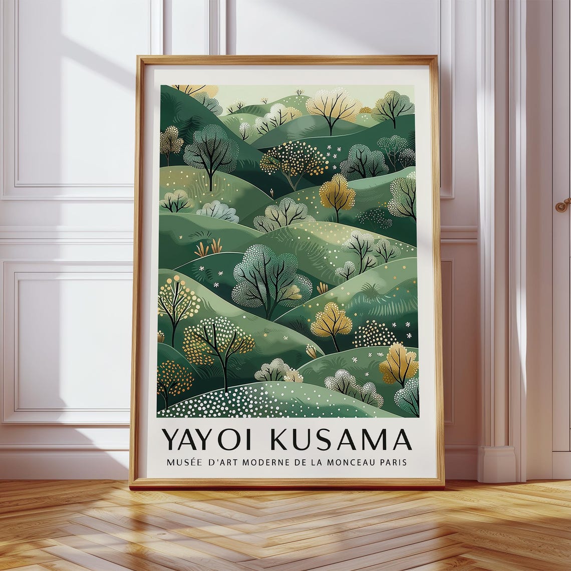 Yayoi Kusama Style Green Rolling Hills Dotted Trees Exhibition Poster - Image 4