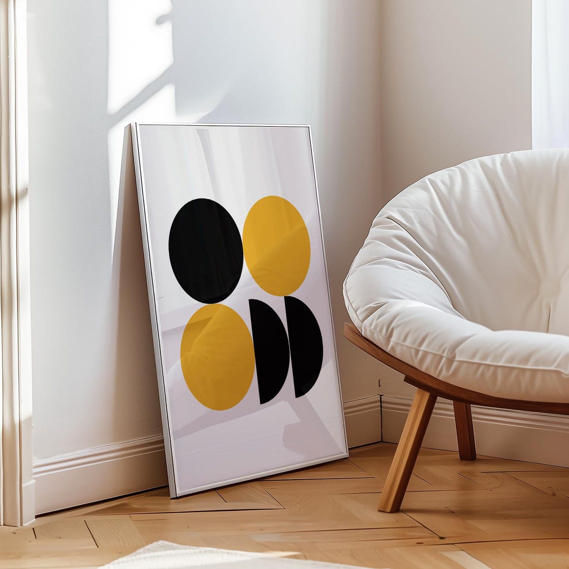 Minimal Black Yellow Circle Quartet Geometric Modern Art Poster - Image 3