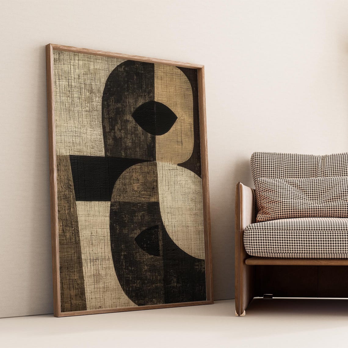 Black Geometric Eye Mid Century Textured Neutral Abstract Poster - Image 4