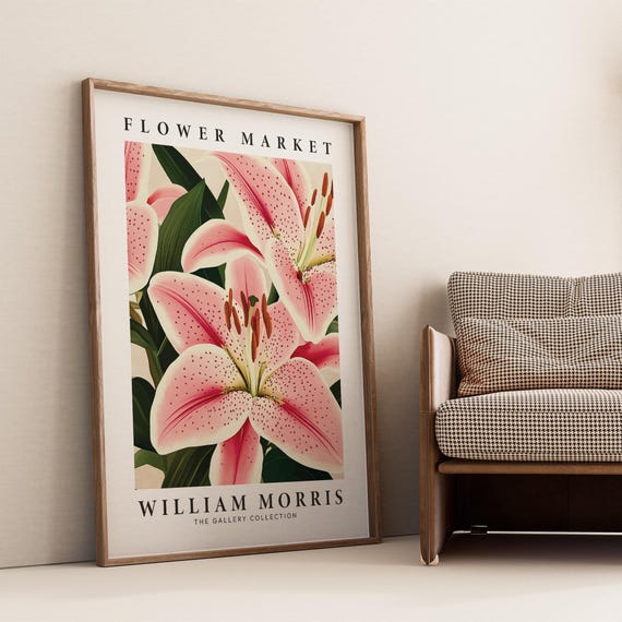 Large Pink Lily Floral Wall Art Print For Minimalist Home Decor Vibrant Bold Flower Print Big Wall Art Contemporary Living Room Poster
