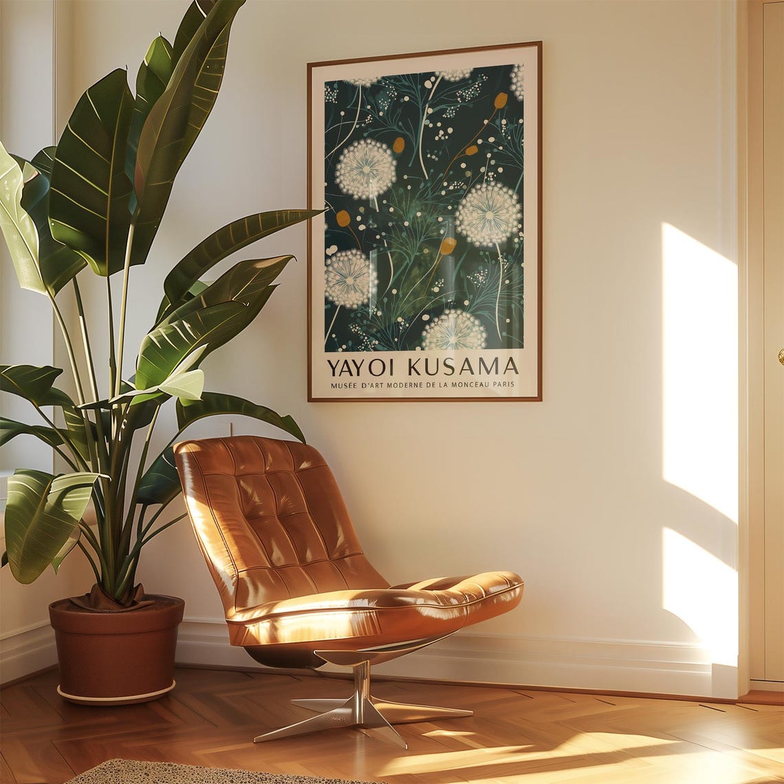 Yayoi Kusama Dandelion Teal Night Botanical Exhibition Poster - Image 4