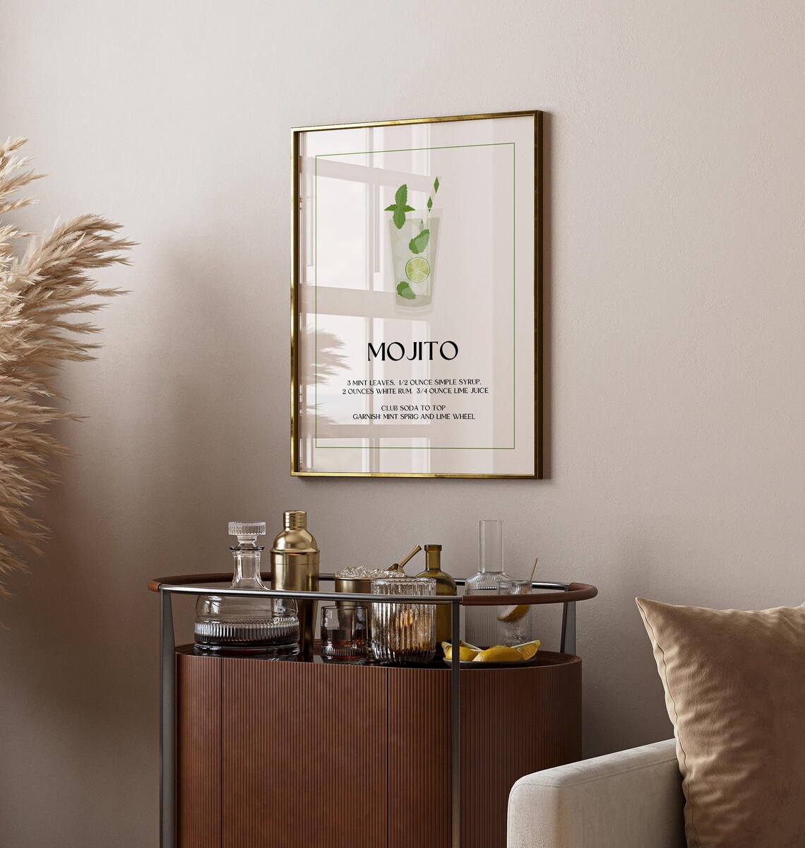 Mojito Cocktail Recipe Poster Minimalist Mint Lime Bar Decor - Image 3