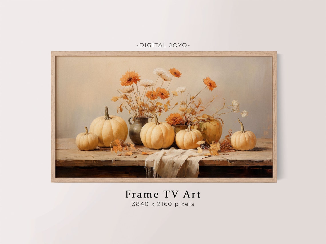 Pumpkin Still Life Frame Tv Art Fall Farmhouse Decor