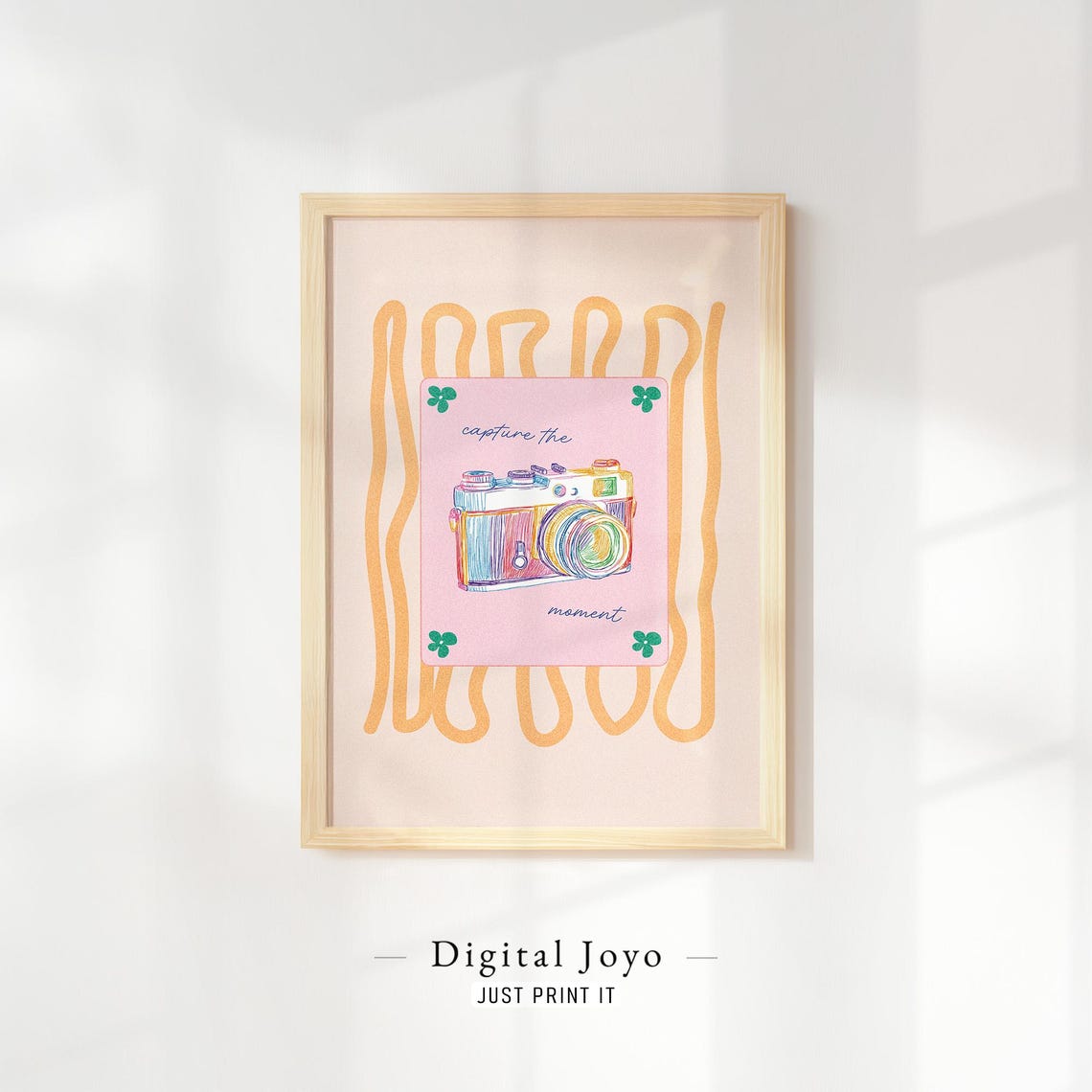 Capture The Moment Camera Sketch Pink Wavy Lines Quirky Art Print