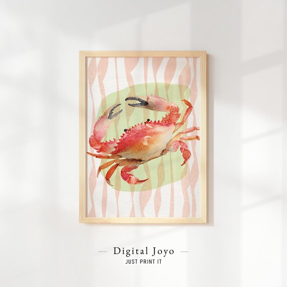 Coral Crab Kitchen Print Coastal Trendy Wall Art