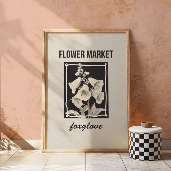 Foxglove Wall Art Print Neutral Botanical Illustration Vintage Or Bathroom Decor Flower Market