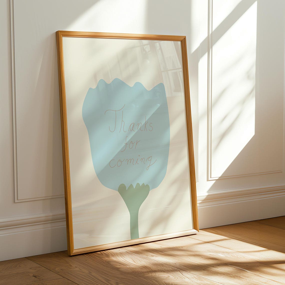 Blue Flower Thanks For Coming Wall Art Minimal Botanical Print