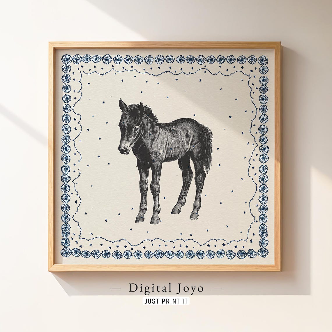 Young Black Horse Foal Vintage Sketch Engraving Nursery Art Poster