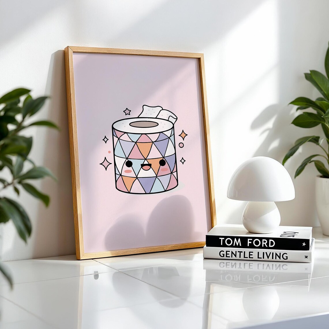 Pastel Pink Kawaii Toilet Paper Roll Cute Face Bathroom Poster
