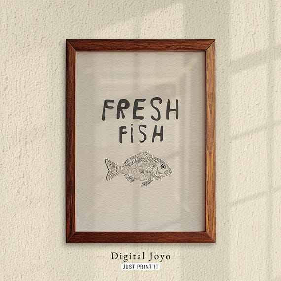 Fresh Fish Illustration Print Midcentury Modern Kitchen Decor