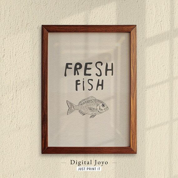 Fresh Fish Single Fish Sketch Beige Vintage Kitchen Wall Poster