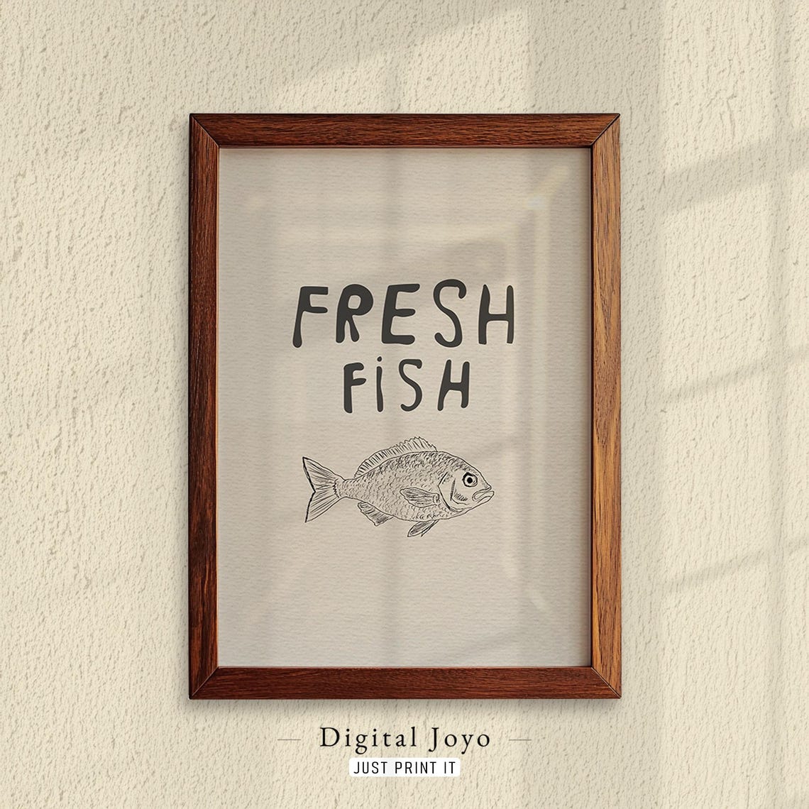 Fresh Fish Single Fish Sketch Beige Vintage Kitchen Wall Poster