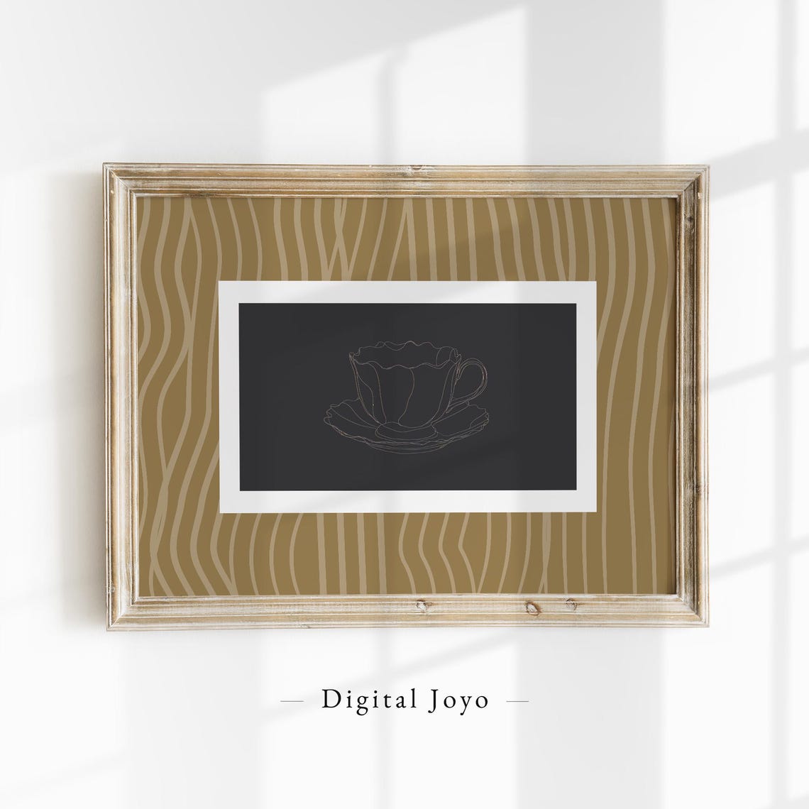 Minimalist Teacup Saucer Line Sketch Black Gold Kitchen Art Print