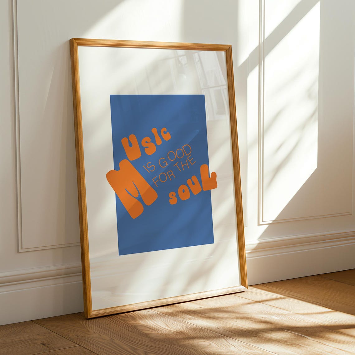 Music Is Good For The Soul Retro Orange On Blue Typography Poster